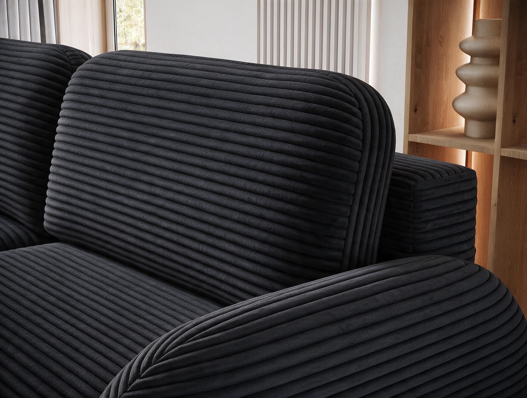 Canapé convertible design CADET avec coffre de rangement - Velours côtelé épais noir - vue 8