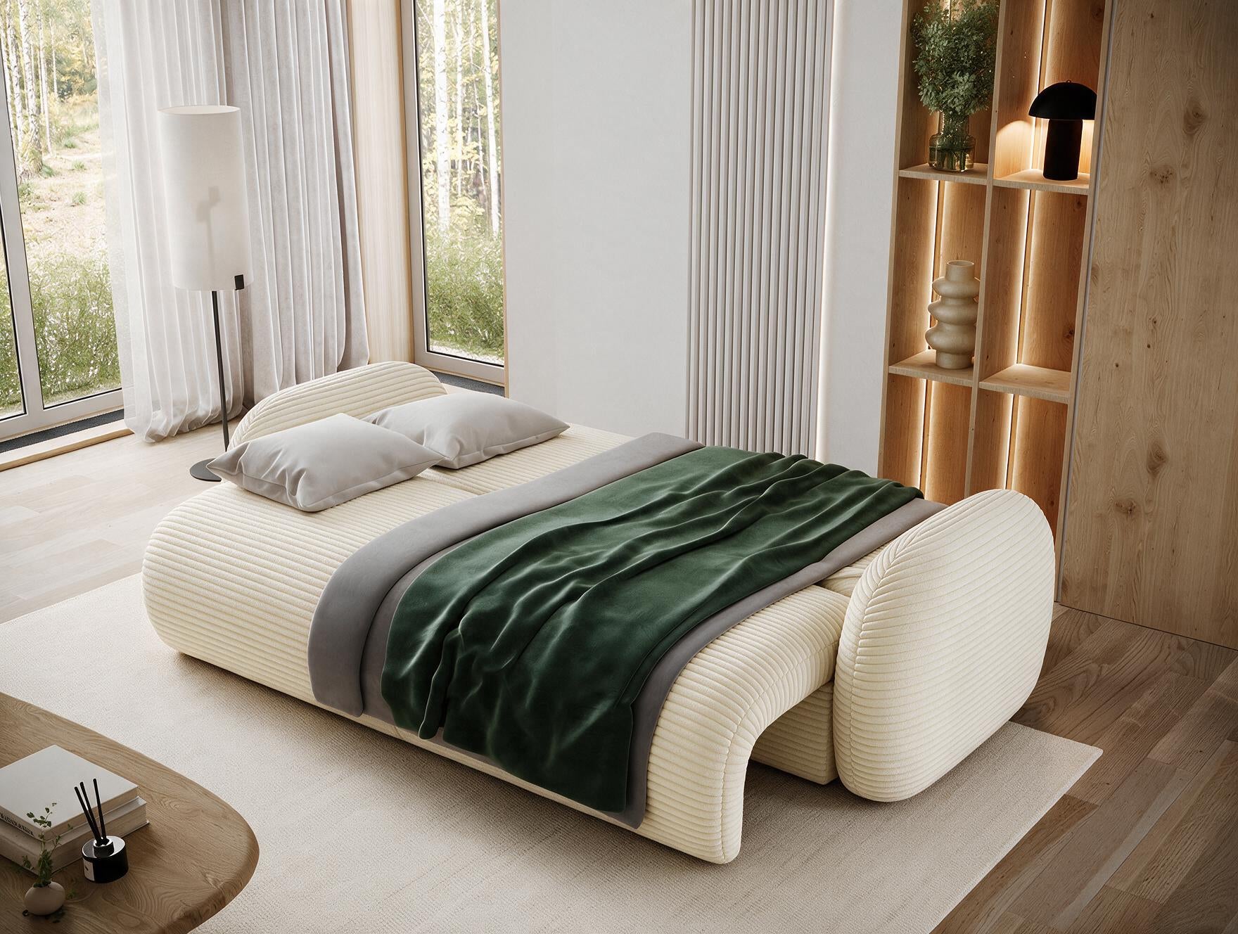Canapé convertible design CADET avec coffre de rangement - Velours côtelé épais sable - vue 2