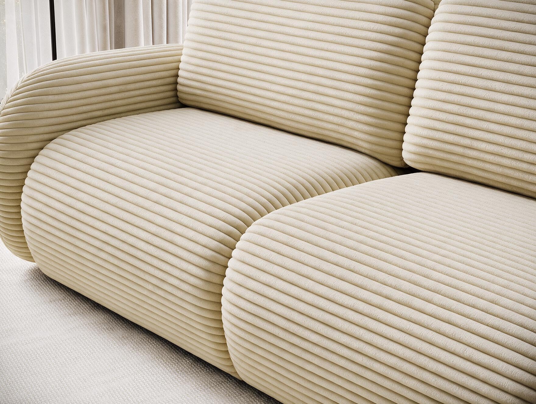 Canapé convertible design CADET avec coffre de rangement - Velours côtelé épais sable - vue 7