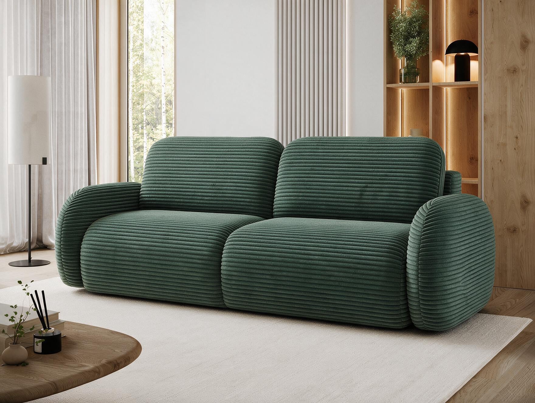 Canapé convertible design CADET avec coffre de rangement - Velours côtelé épais vert - vue 4