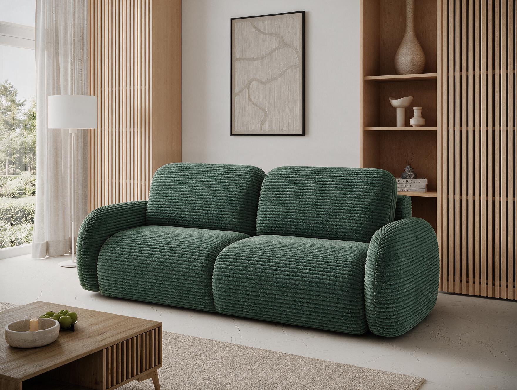 Canapé convertible design CADET avec coffre de rangement - Velours côtelé épais vert - vue 5
