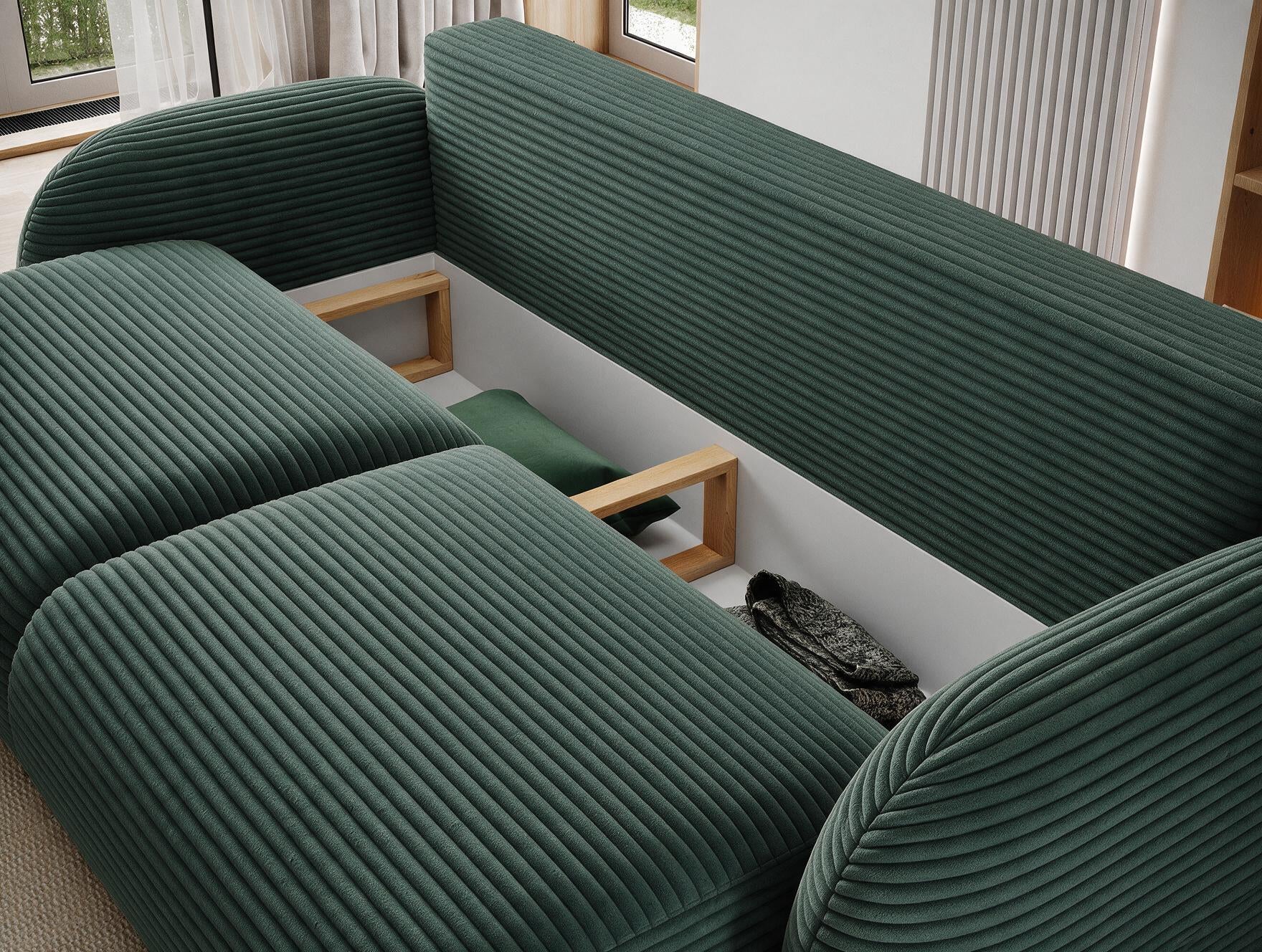 Canapé convertible design CADET avec coffre de rangement - Velours côtelé épais vert - vue 9