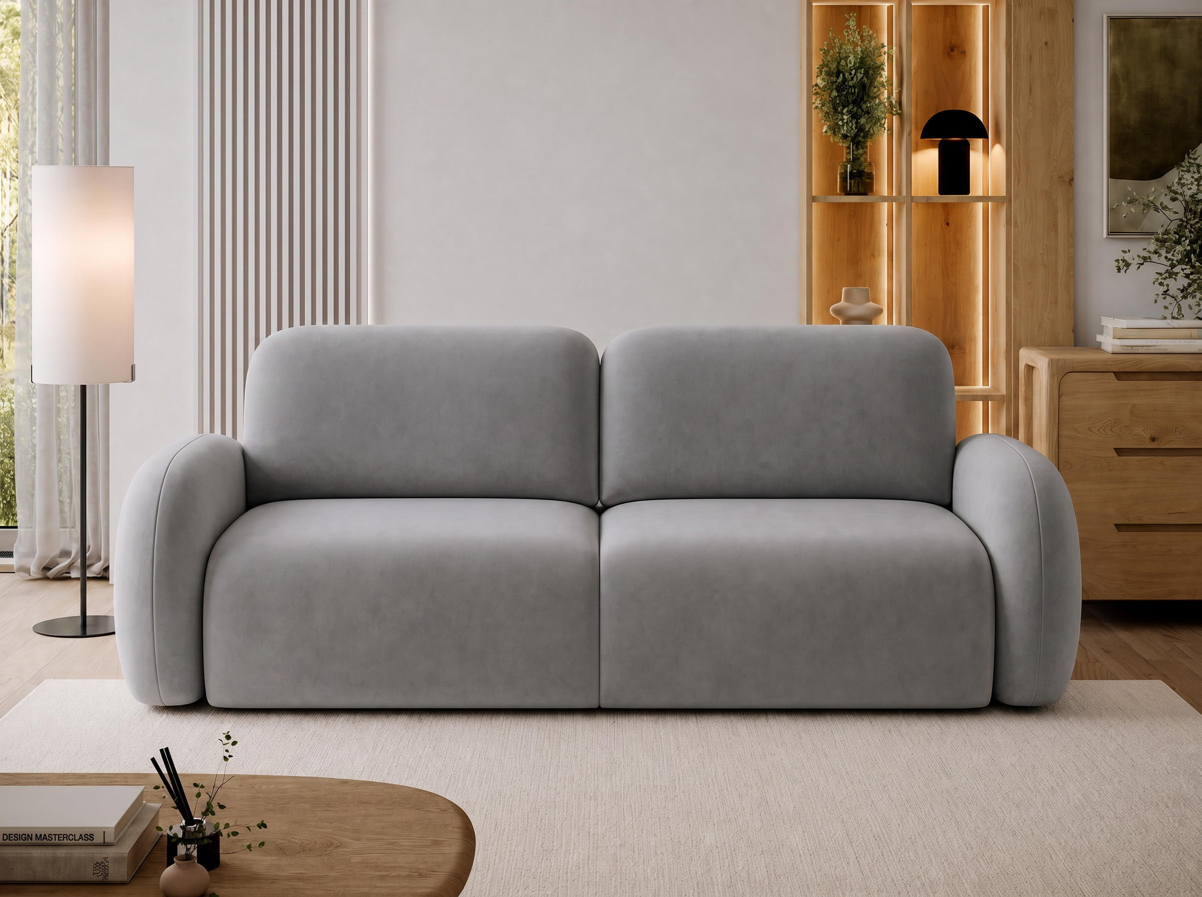 Canapé convertible design CADET avec coffre de rangement - Velours gris clair - vue 3