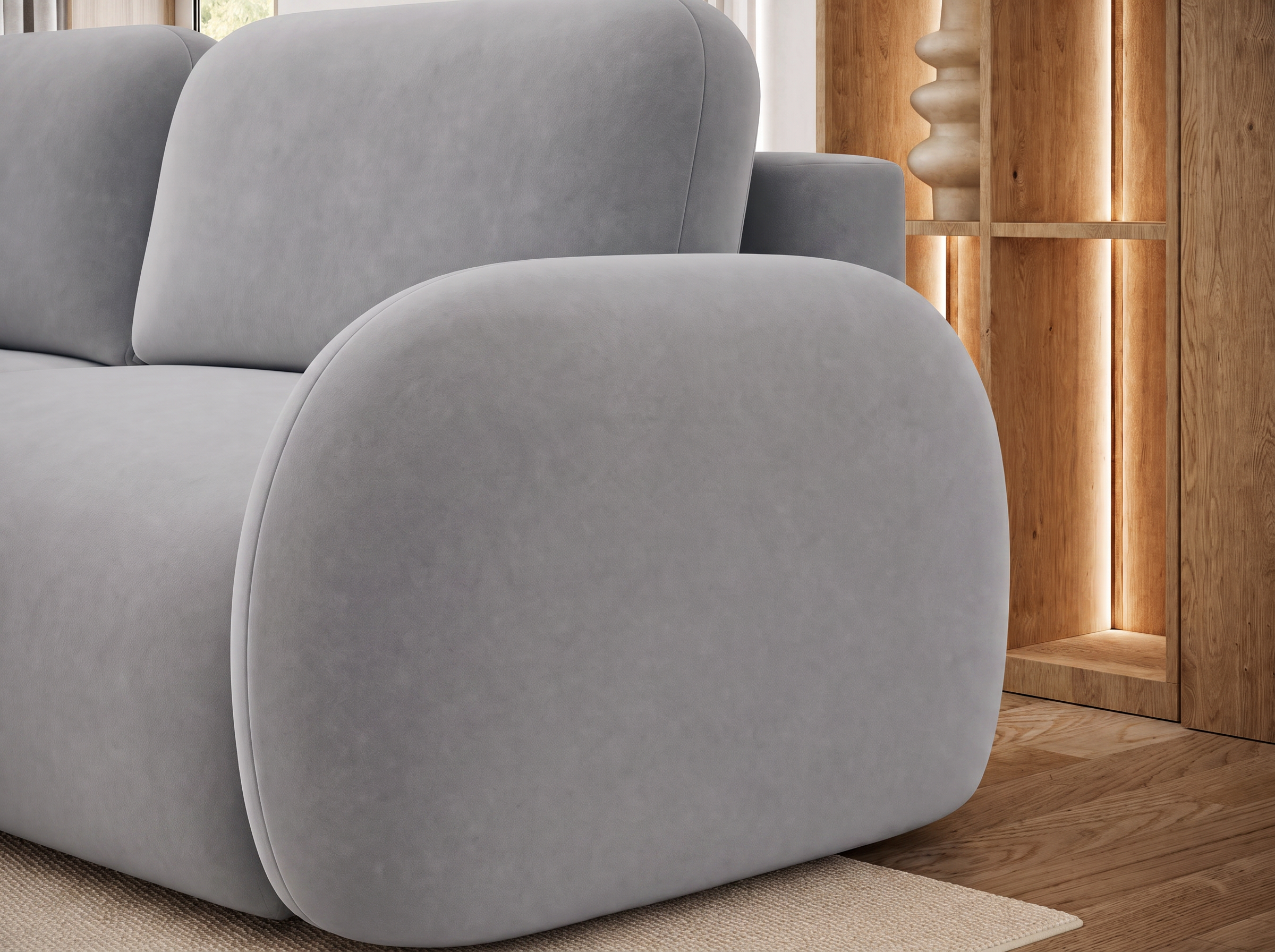 Canapé convertible design CADET avec coffre de rangement - Velours gris clair - vue 7