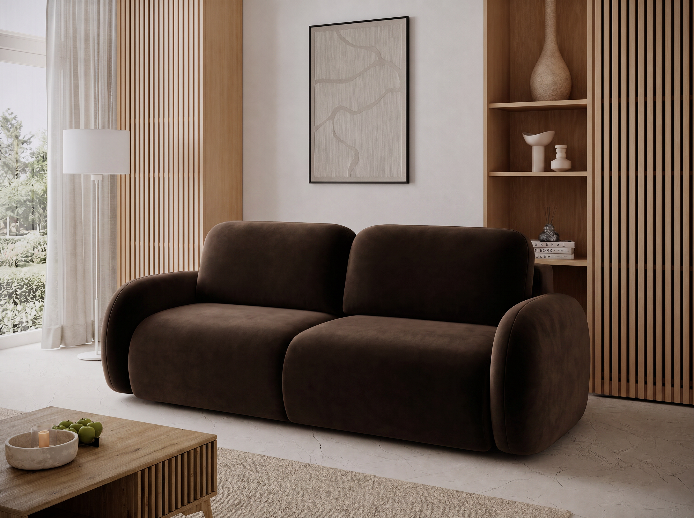 Canapé convertible design CADET avec coffre de rangement - Velours marron foncé - vue 5