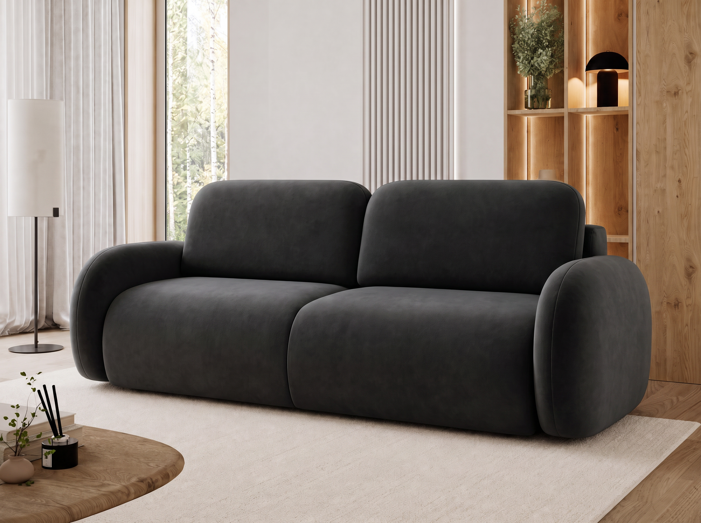 Canapé convertible design CADET avec coffre de rangement - Velours noir - vue 4