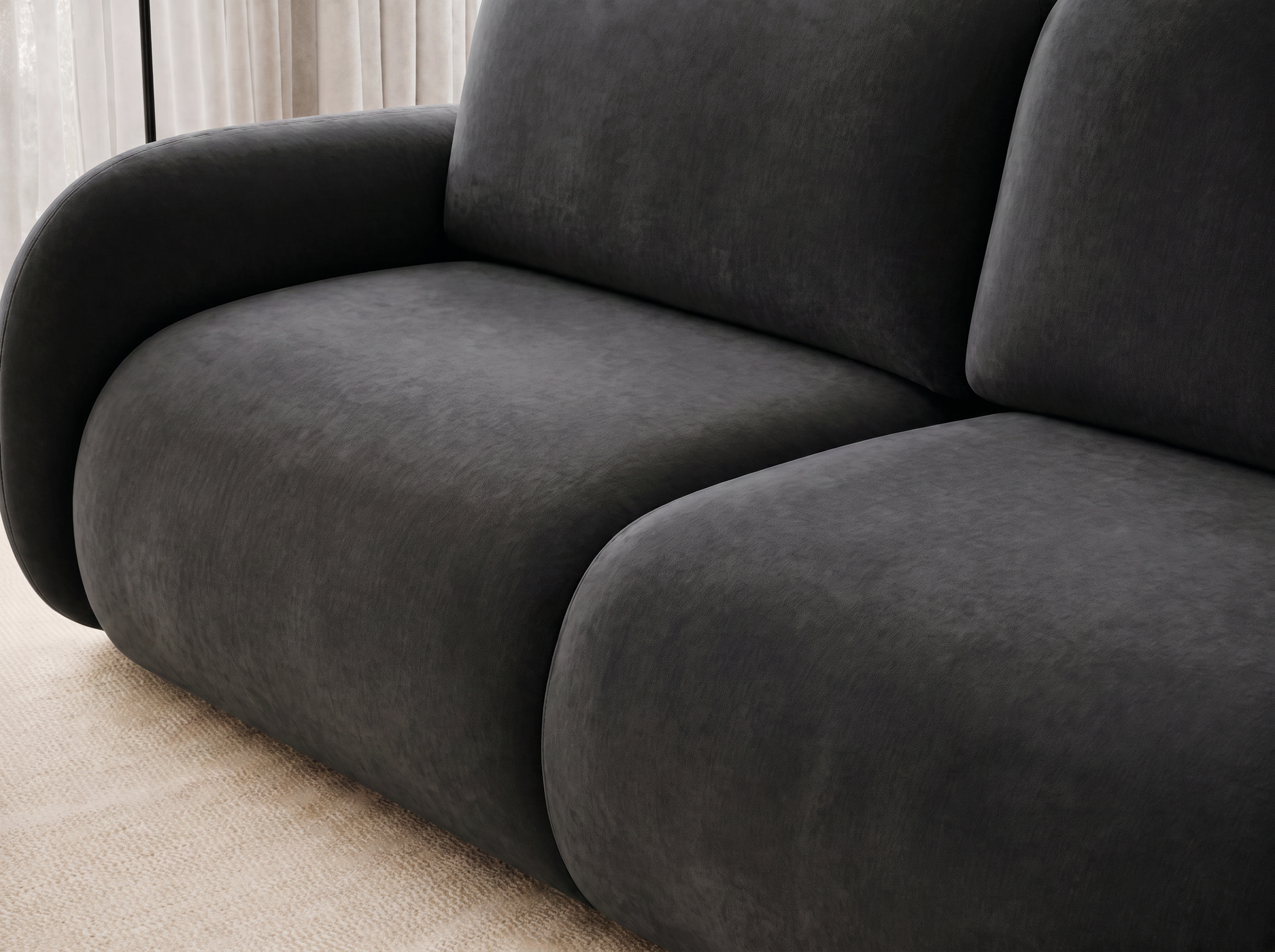 Canapé convertible design CADET avec coffre de rangement - Velours noir - vue 6