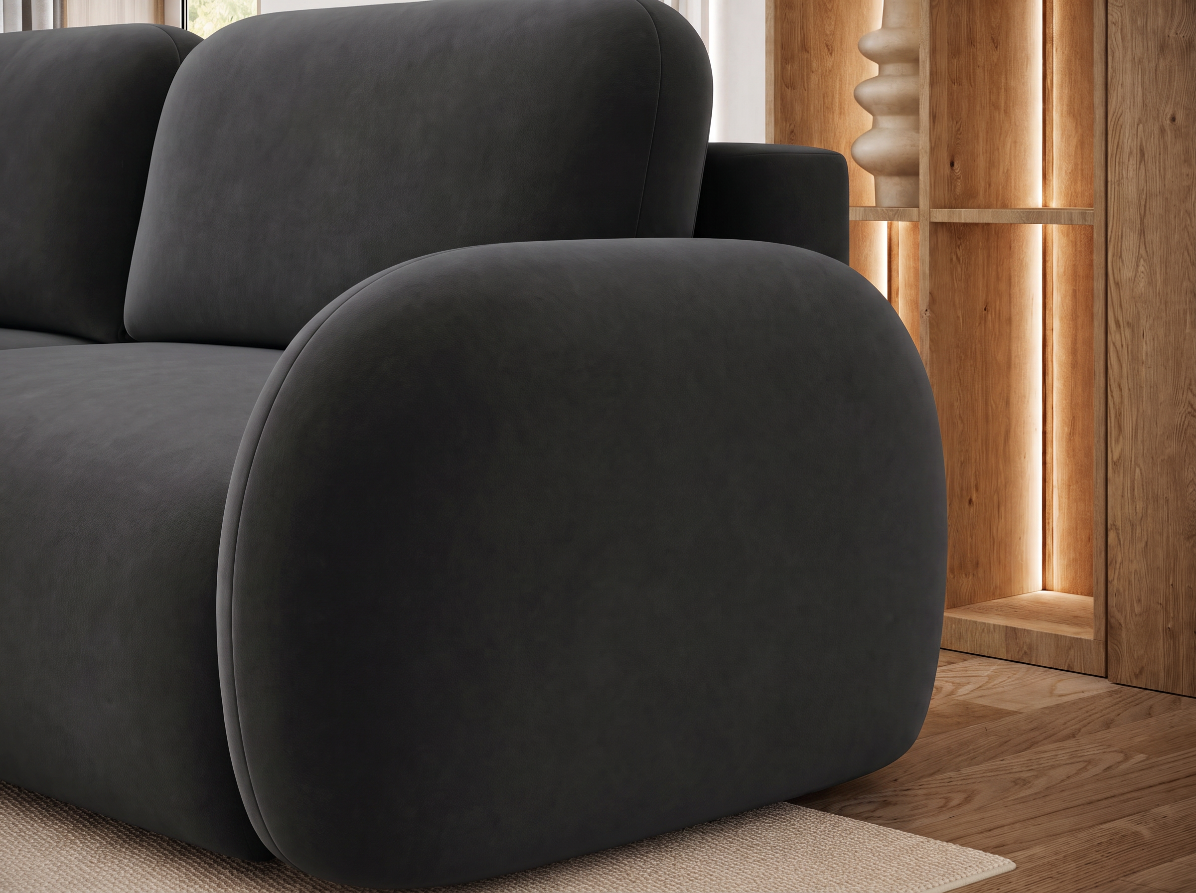 Canapé convertible design CADET avec coffre de rangement - Velours noir - vue 7