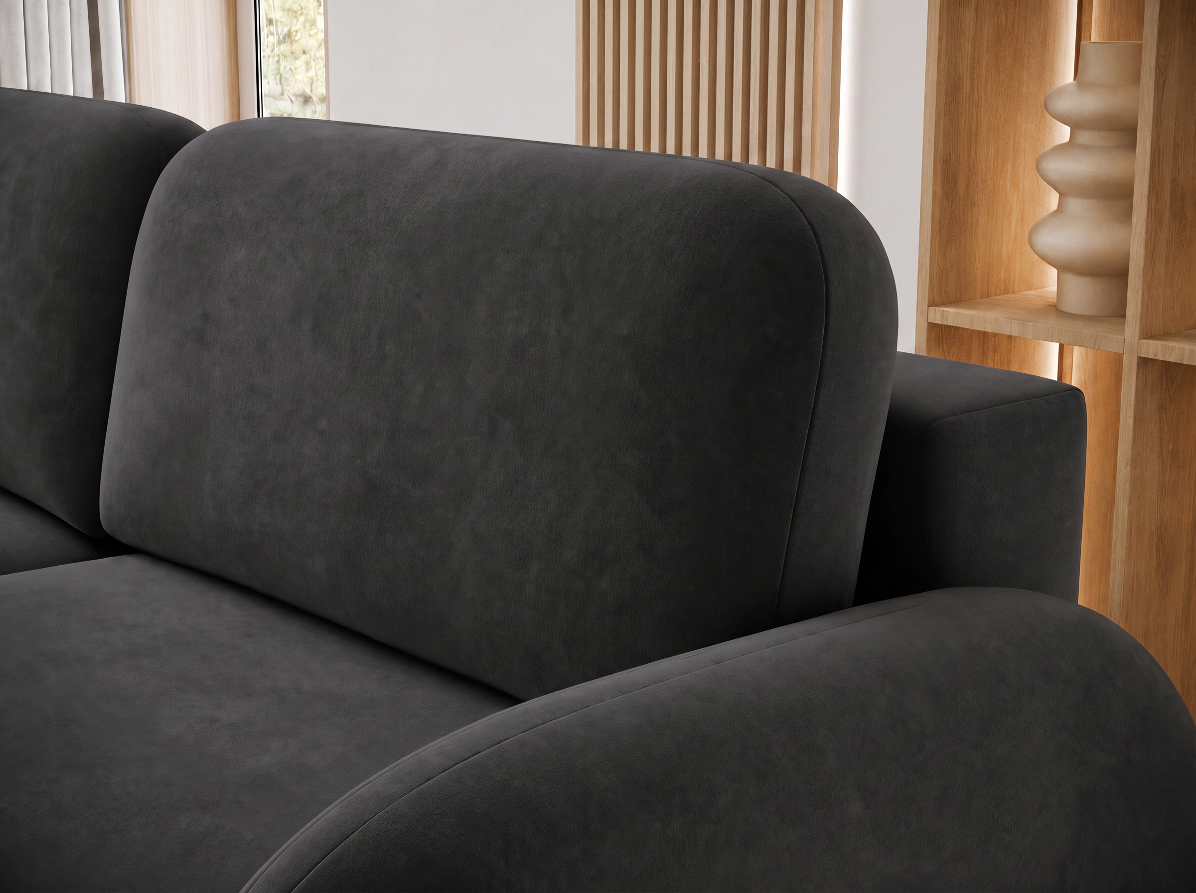 Canapé convertible design CADET avec coffre de rangement - Velours noir - vue 8