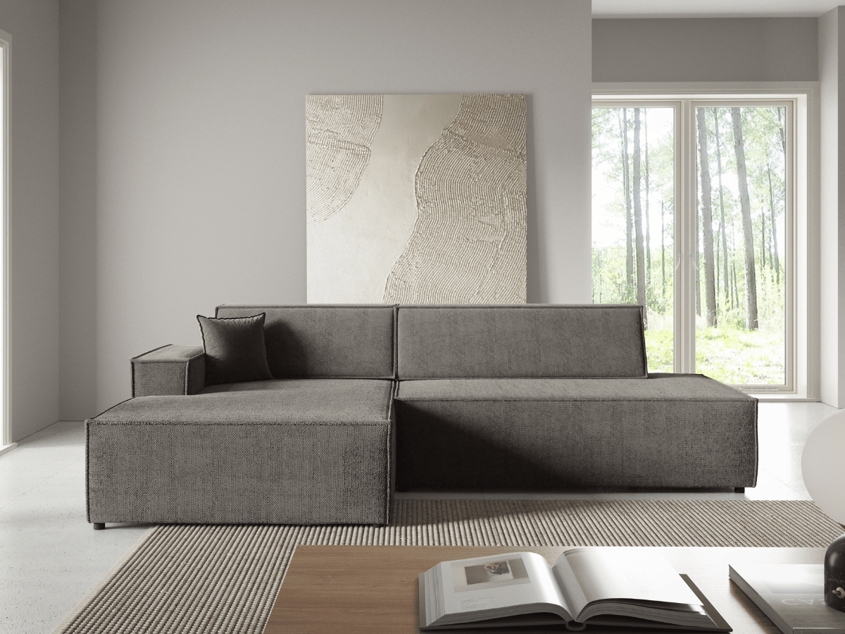 Gran sofá cama esquinero de pana beige GRENELLE