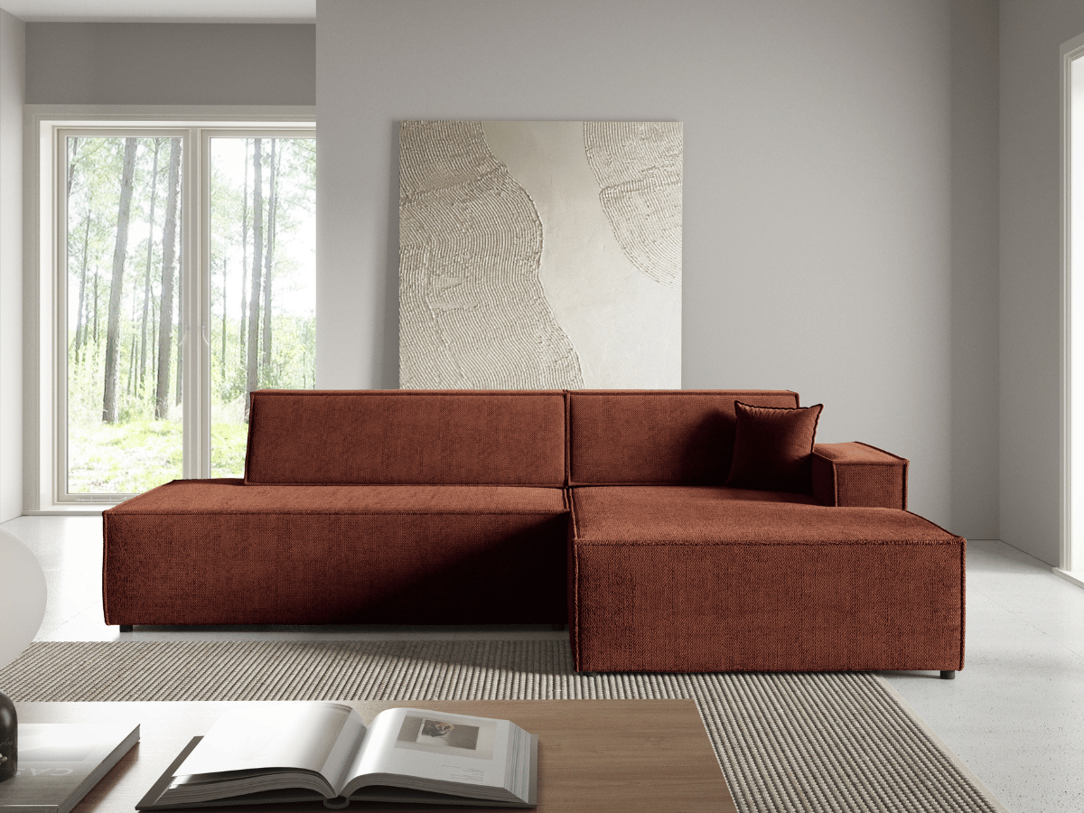Gran sofá cama esquinero de pana beige GRENELLE