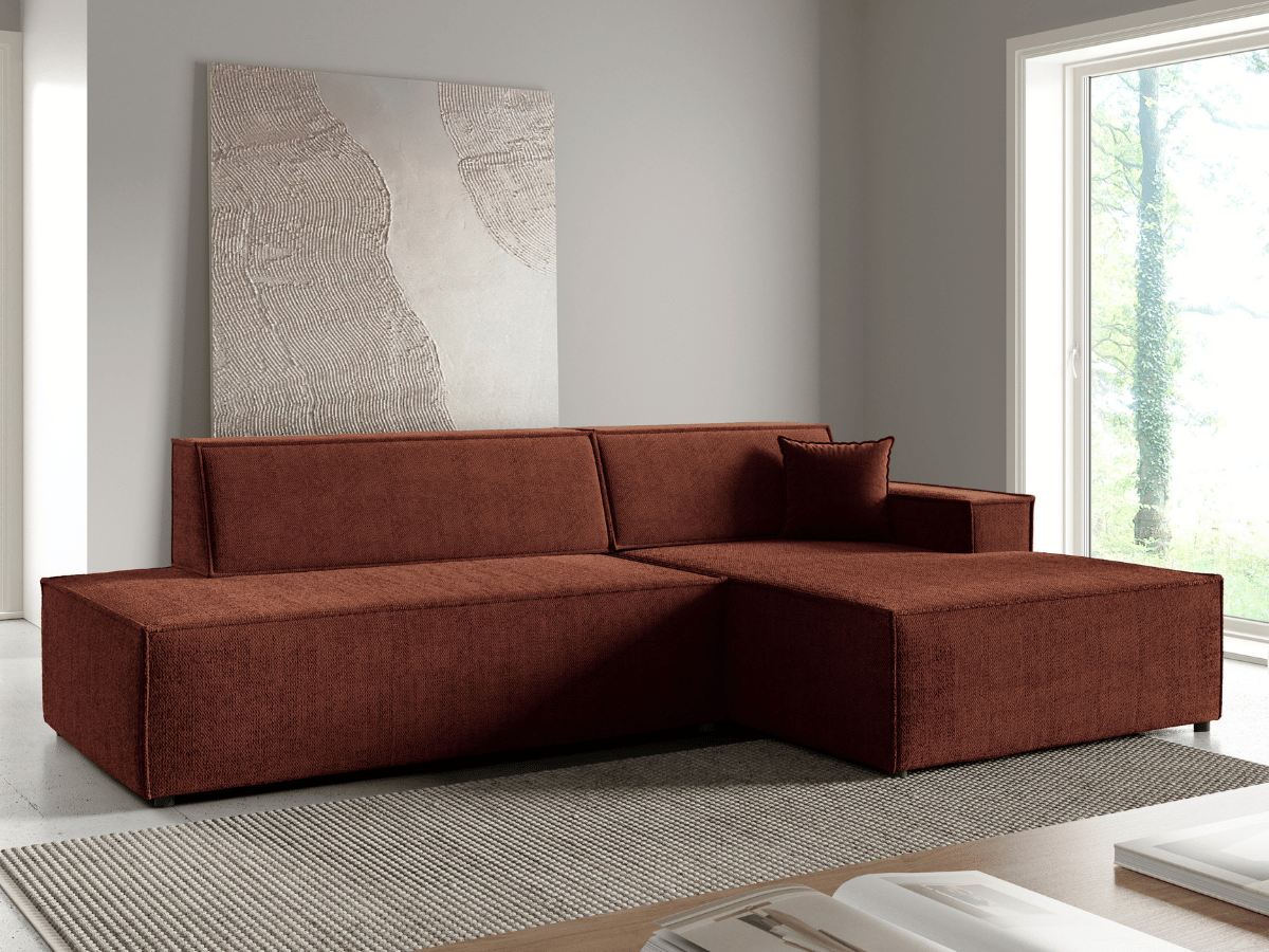 Gran sofá cama esquinero de pana beige GRENELLE