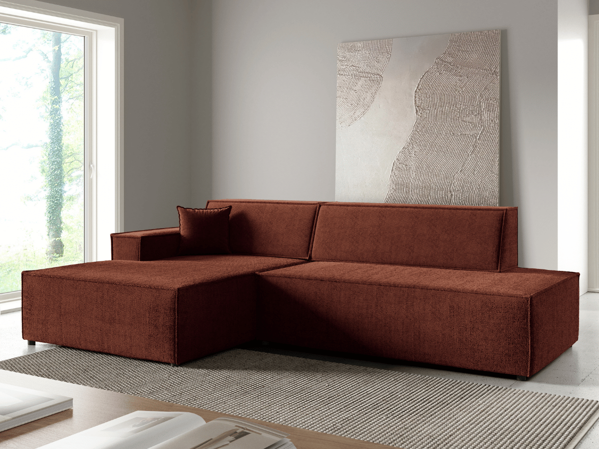 Gran sofá cama esquinero de pana beige GRENELLE