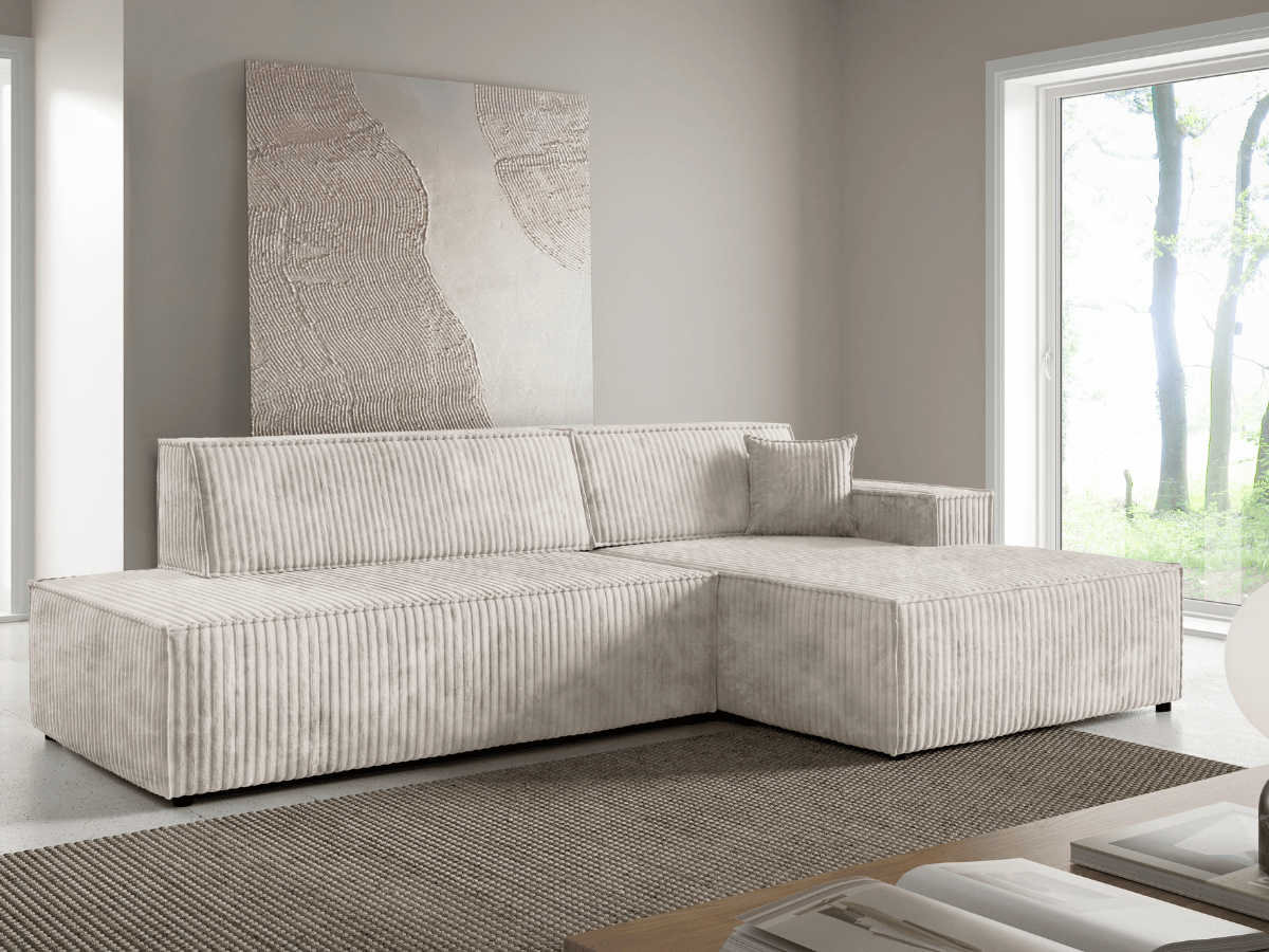 Gran sofá cama esquinero de pana beige GRENELLE