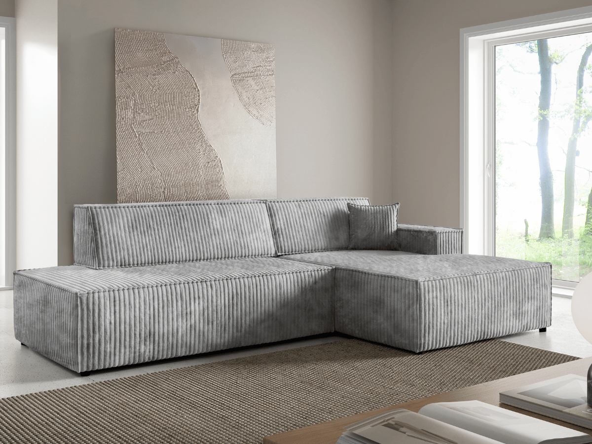 Gran sofá cama esquinero de pana beige GRENELLE