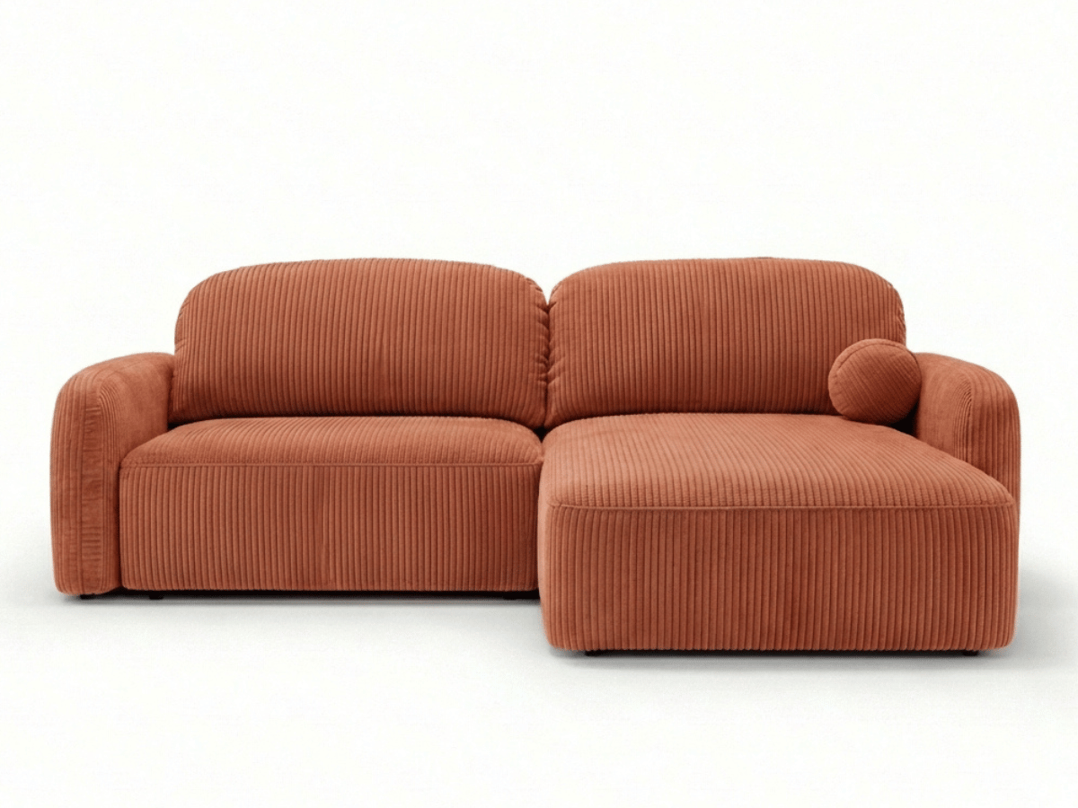 Canapé d’angle convertible HONORÉ – velours côtelé avec coffre