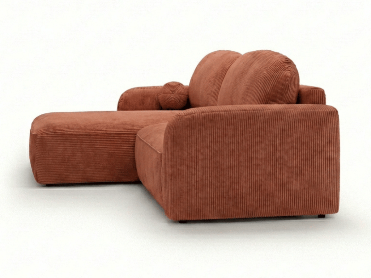 Canapé d’angle convertible HONORÉ – velours côtelé avec coffre