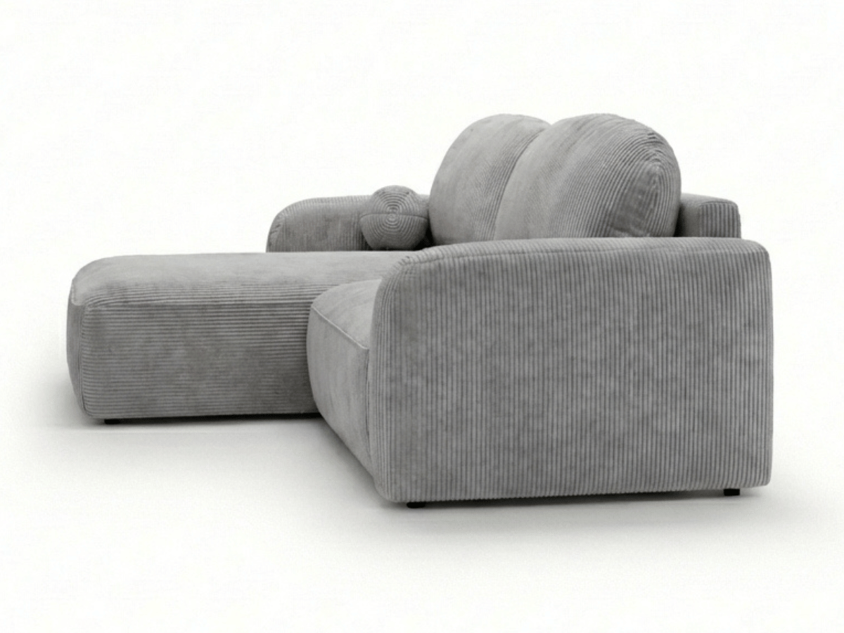 Canapé d’angle convertible HONORÉ – velours côtelé avec coffre