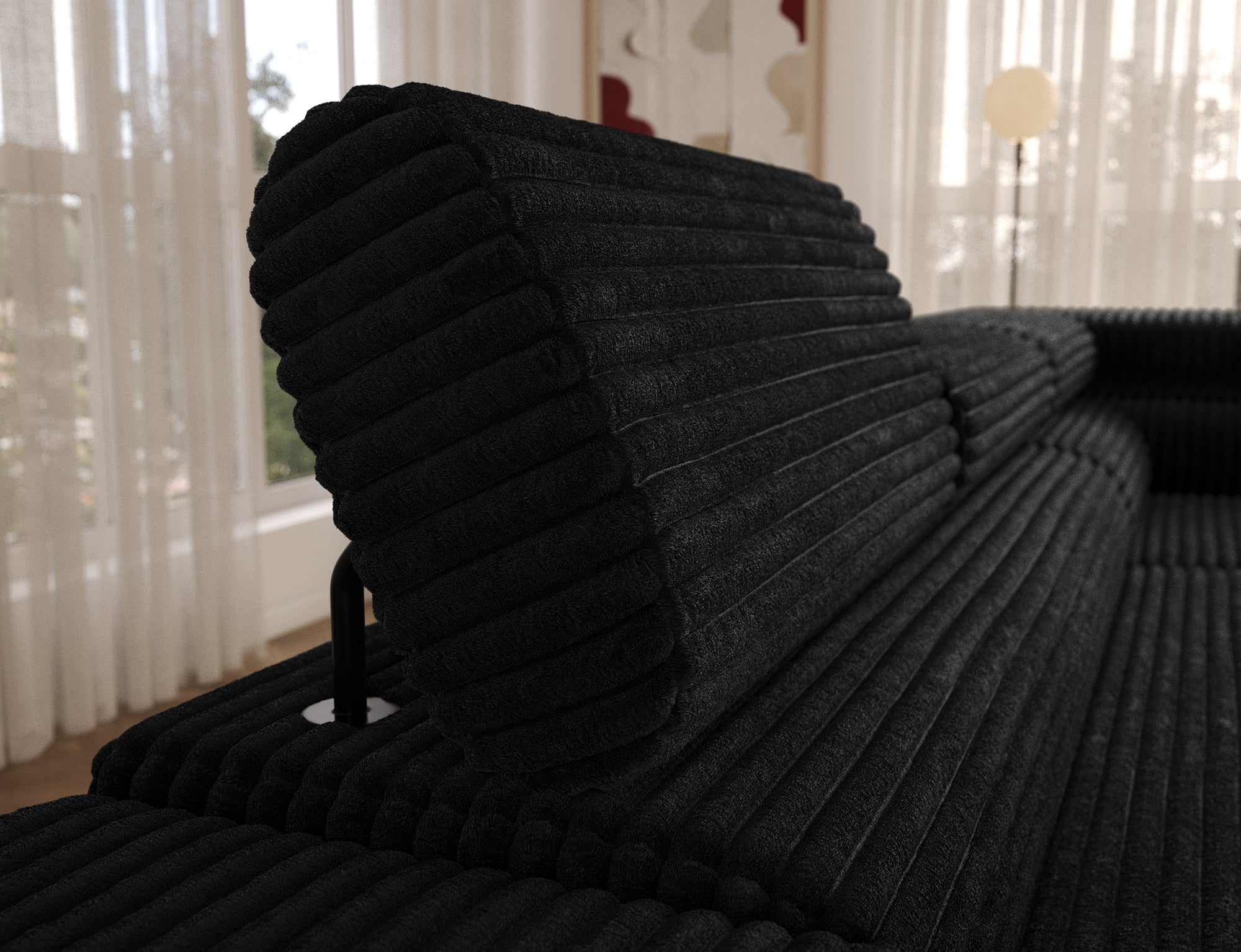 Canapé d’angle convertible LAFAYETTE en velours côtelé avec têtières relevables