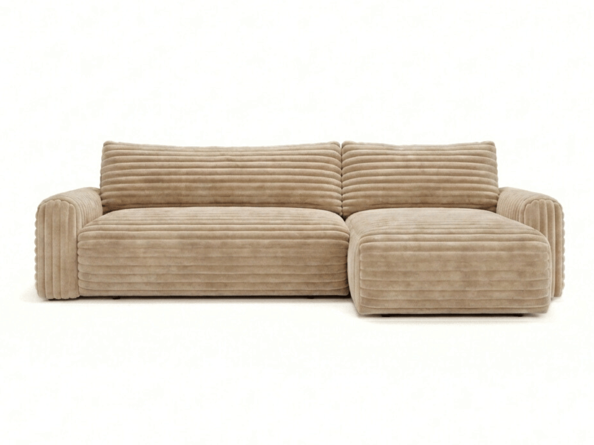 Canapé d’angle convertible Marbeuf avec coffre – Velours côtelé ou bouclette