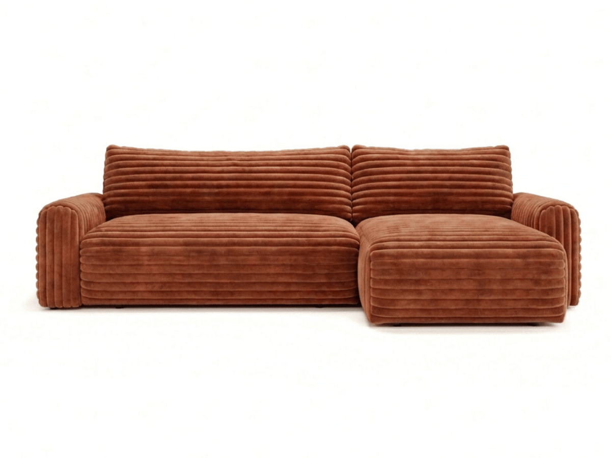 Canapé d’angle convertible Marbeuf avec coffre – Velours côtelé ou bouclette