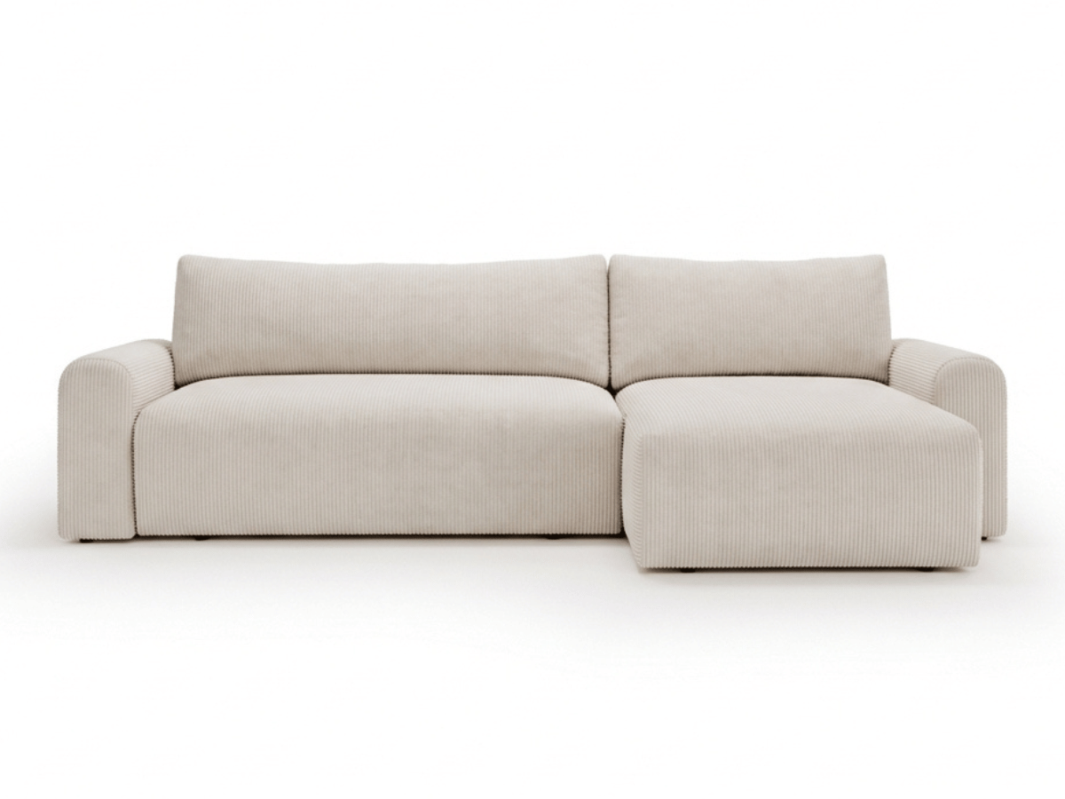 Canapé d’angle convertible Marbeuf avec coffre – Velours côtelé ou bouclette