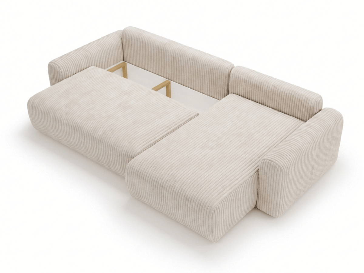 Canapé d’angle convertible Marbeuf avec coffre – Velours côtelé ou bouclette