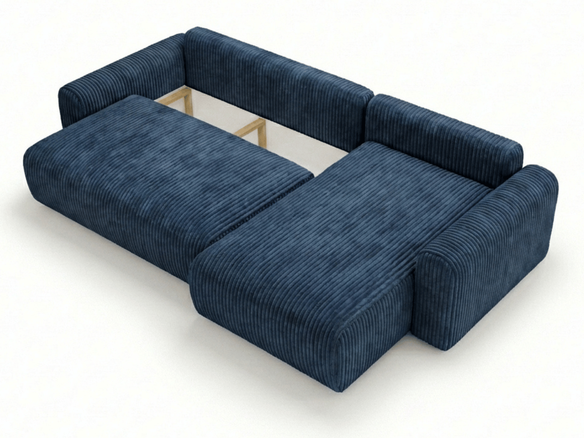 Canapé d’angle convertible Marbeuf avec coffre – Velours côtelé ou bouclette