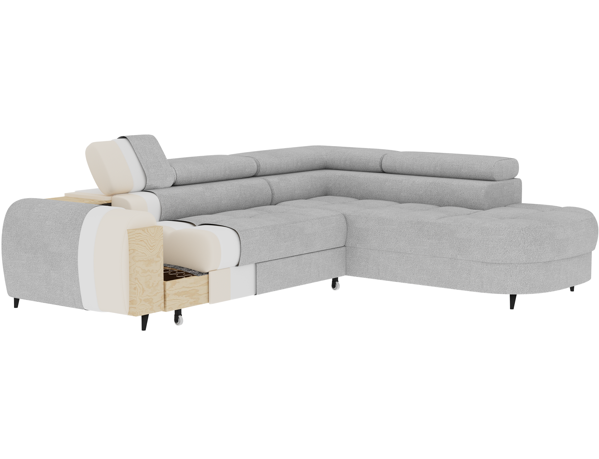 Canapé d'angle convertible design ALESIA avec coffre de rangement - Bouclette chinée beige - vue 12