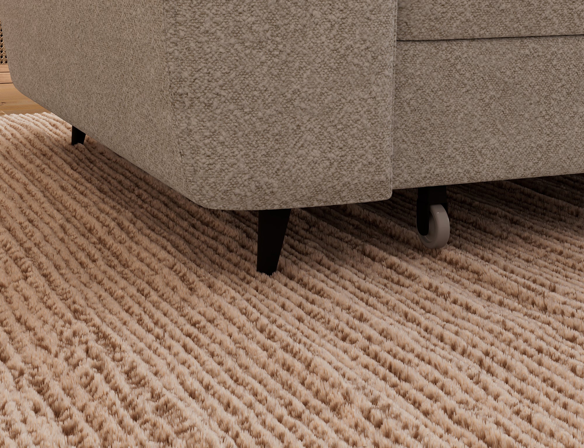 Canapé d'angle convertible design ALESIA avec coffre de rangement - Bouclette chinée beige - vue 8