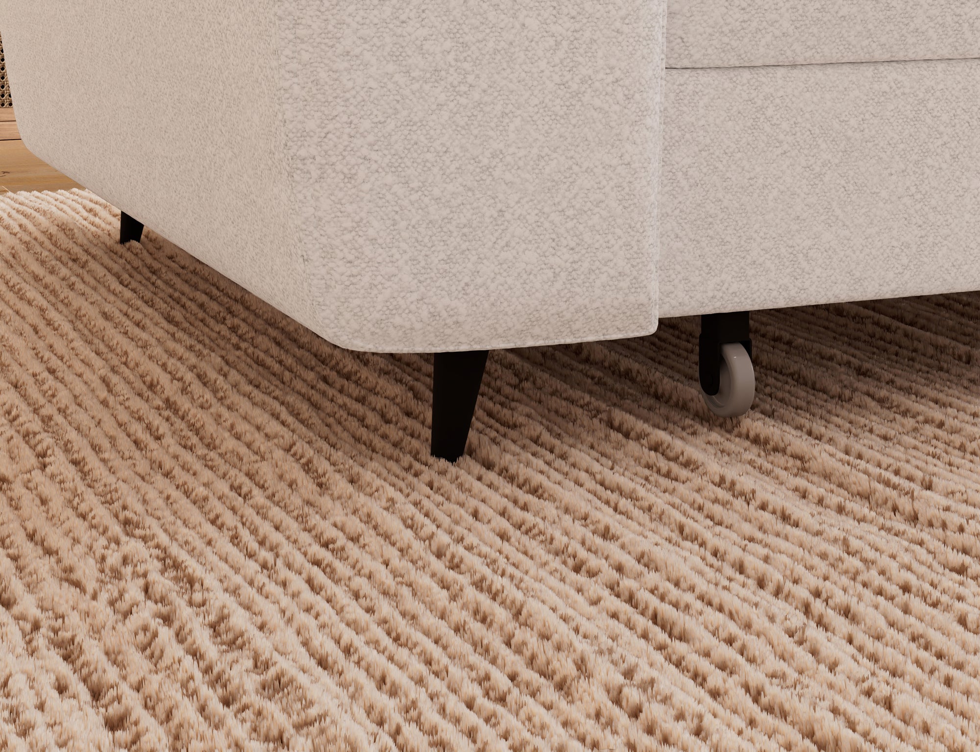 Canapé d'angle convertible design ALESIA avec coffre de rangement - Bouclette chinée crème - vue 8