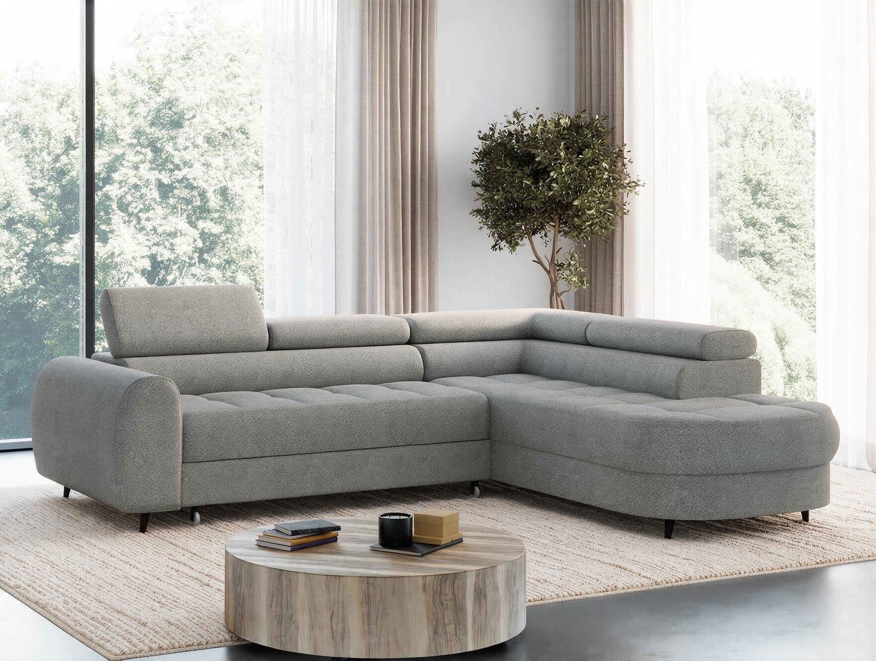 Canapé d'angle convertible design ALESIA avec coffre de rangement - Bouclette chinée gris - vue 14
