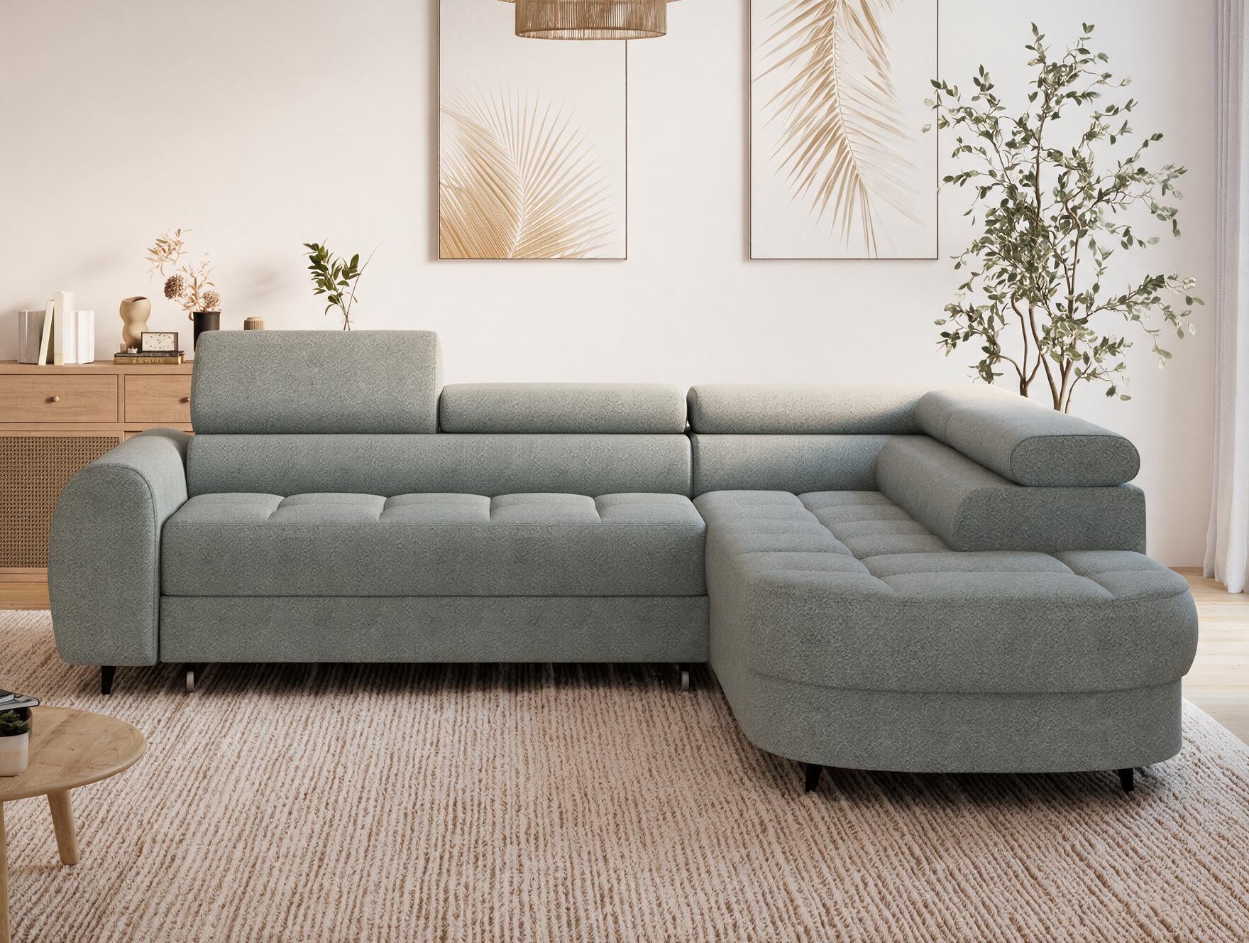 Canapé d'angle convertible design ALESIA avec coffre de rangement - Bouclette chinée gris - vue 5