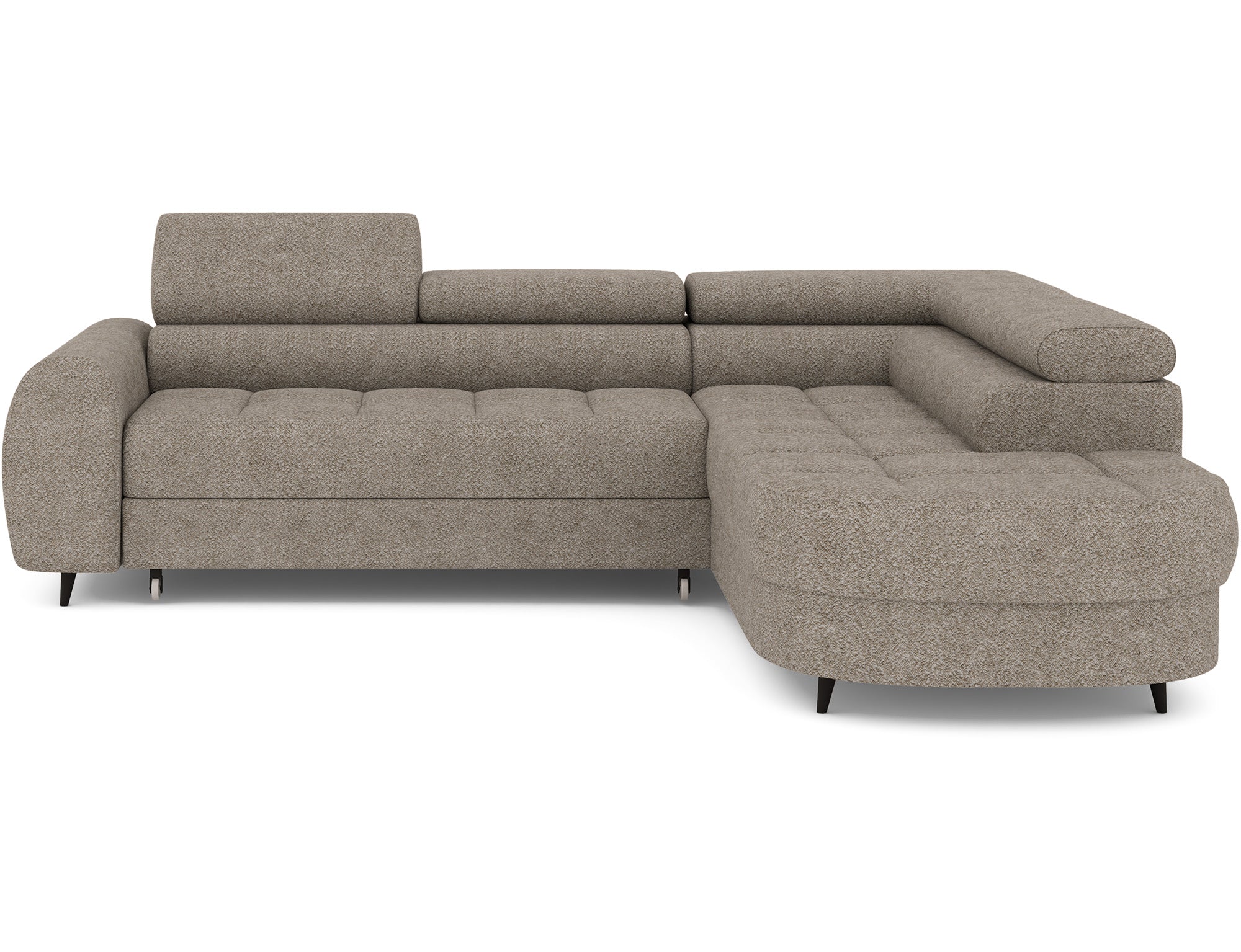 Canapé d'angle convertible design ALESIA avec coffre de rangement - Bouclette chinée taupe - vue 1