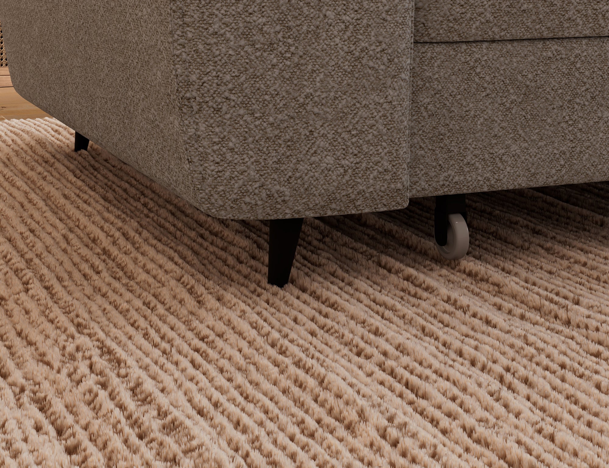 Canapé d'angle convertible design ALESIA avec coffre de rangement - Bouclette chinée taupe - vue 8