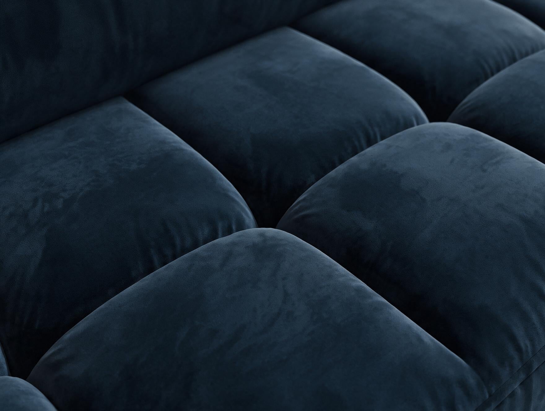 Canapé d'angle convertible design ALESIA avec coffre de rangement - Velours bleu marine - vue 10