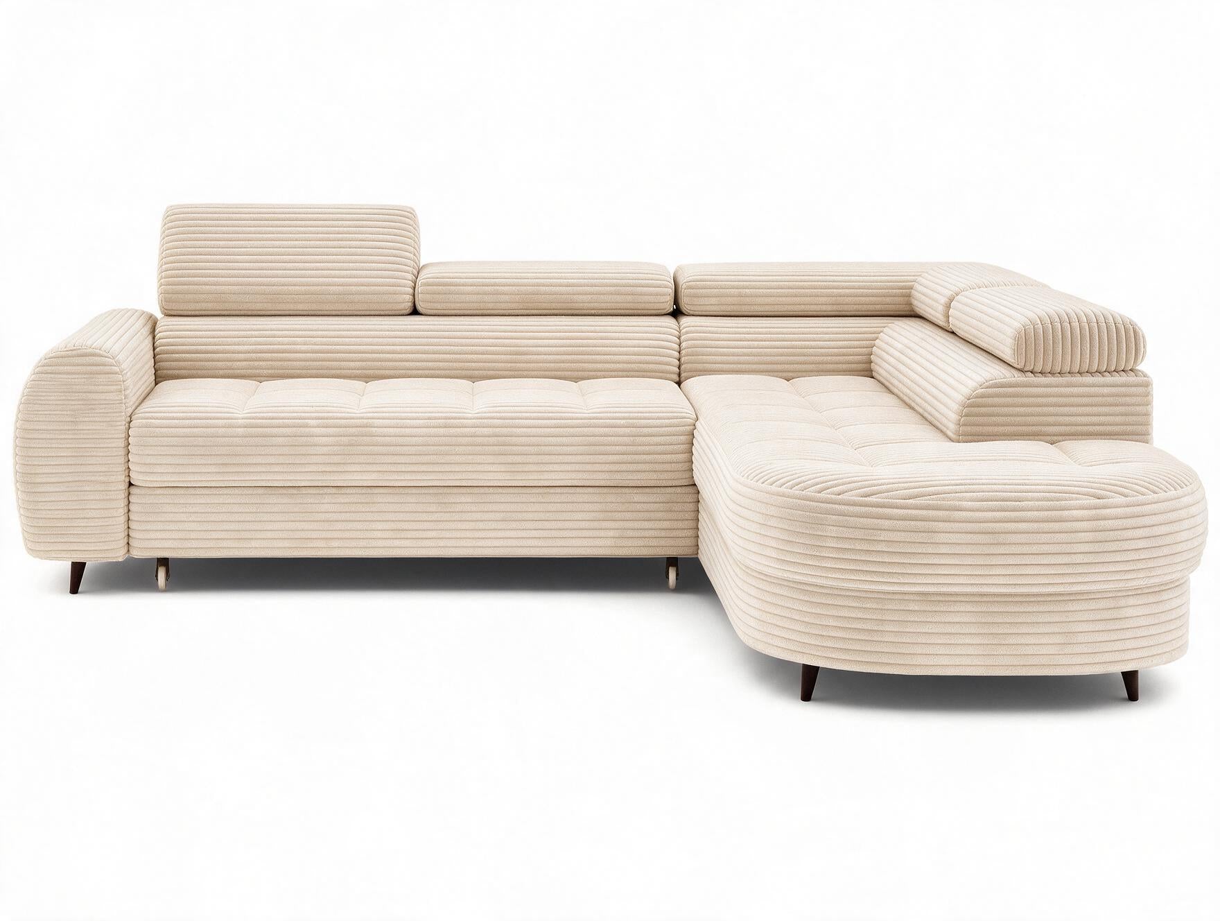Canapé d'angle convertible design ALESIA avec coffre de rangement - Velours côtelé épais beige - vue 1