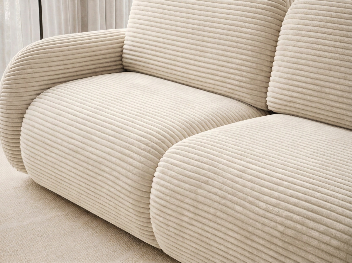 Canapé d'angle convertible design ALESIA avec coffre de rangement - Velours côtelé épais beige - vue 3