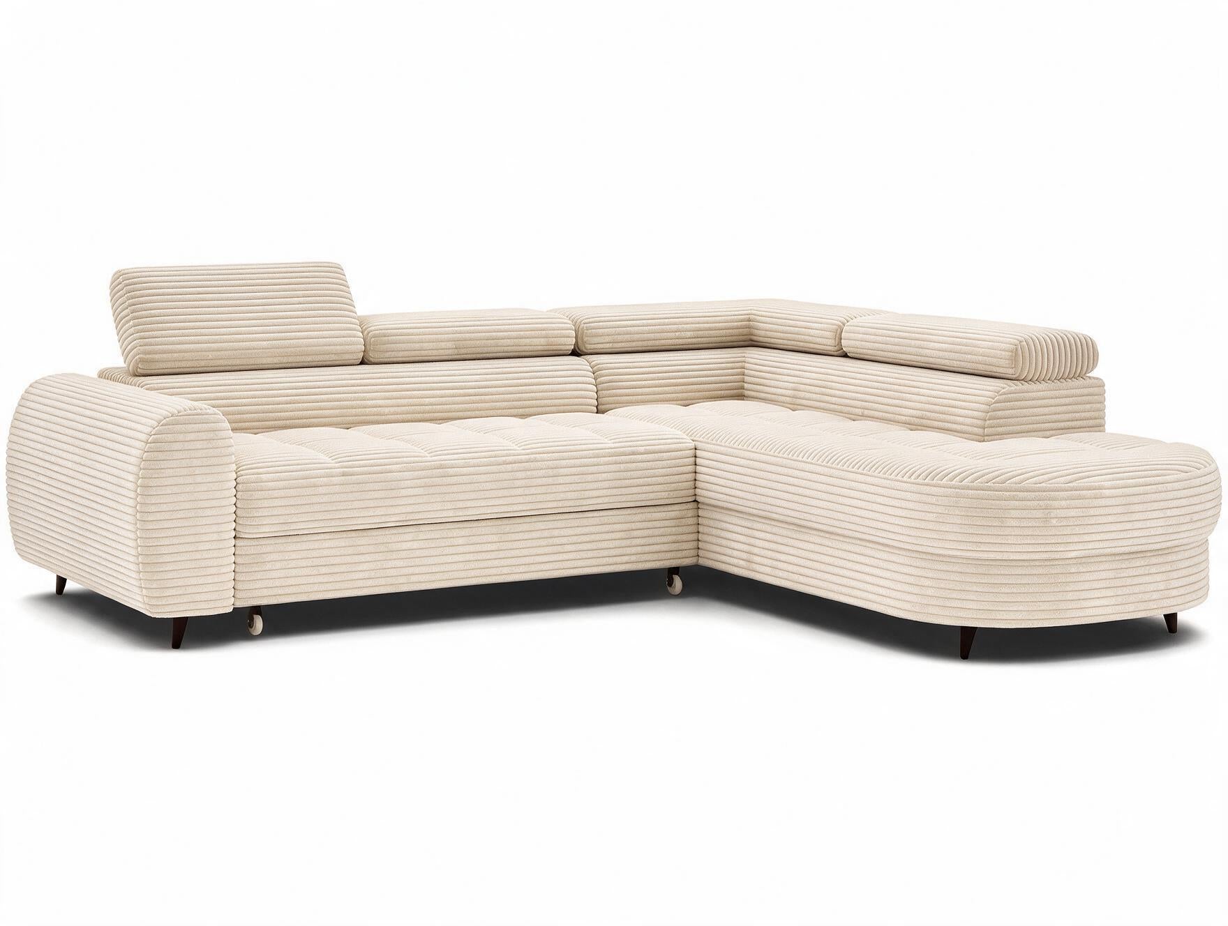 Canapé d'angle convertible design ALESIA avec coffre de rangement - Velours côtelé épais beige - vue 4