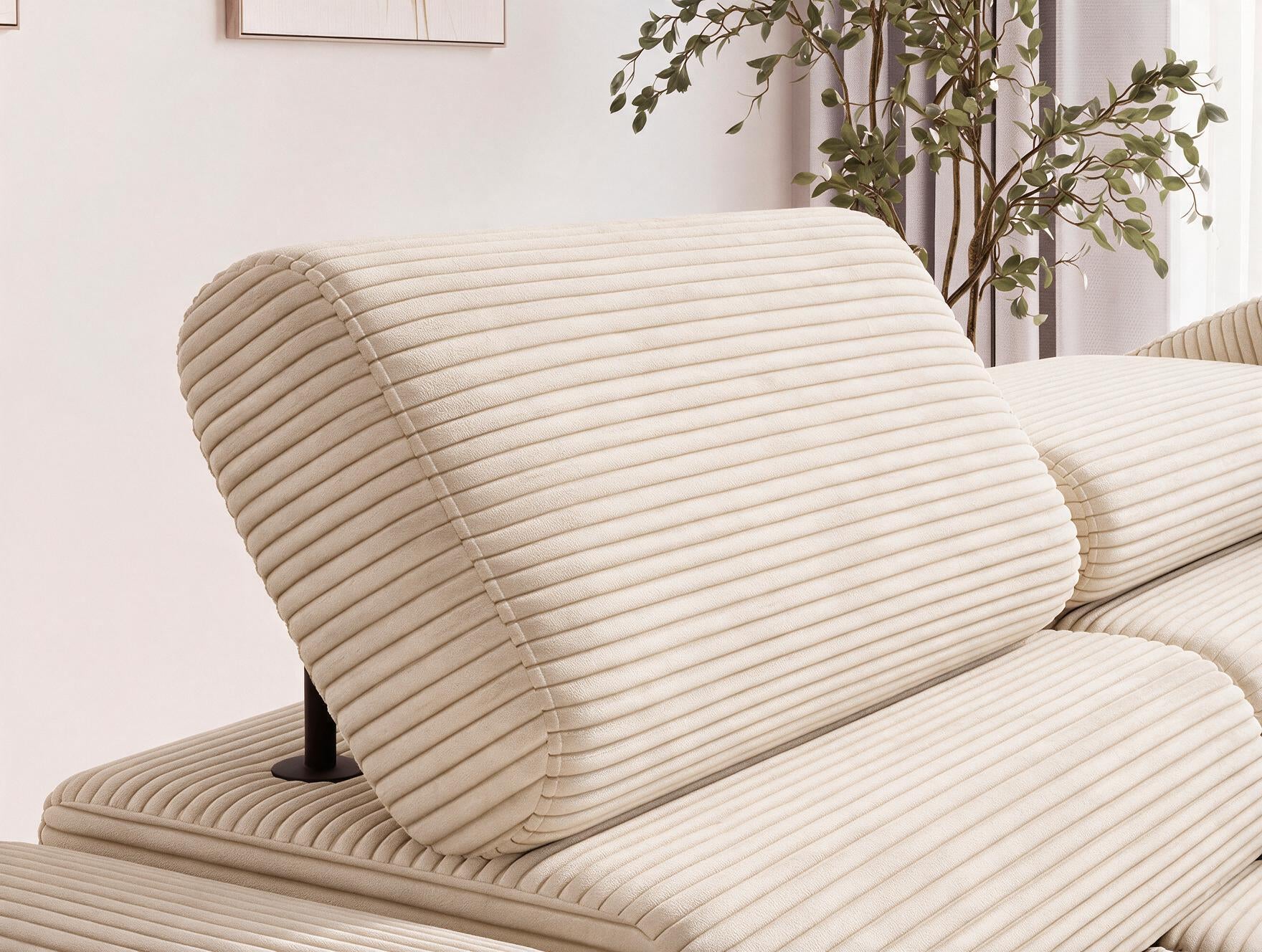 Canapé d'angle convertible design ALESIA avec coffre de rangement - Velours côtelé épais beige - vue 7