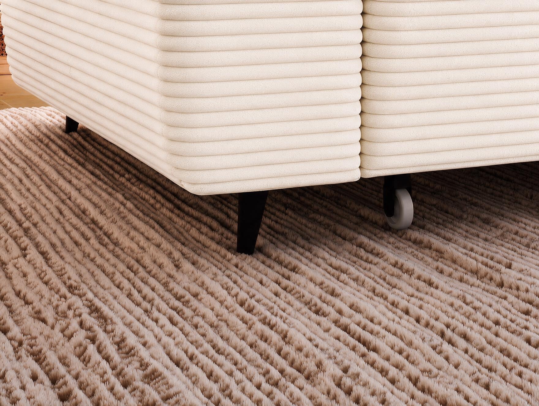 Canapé d'angle convertible design ALESIA avec coffre de rangement - Velours côtelé épais beige - vue 8