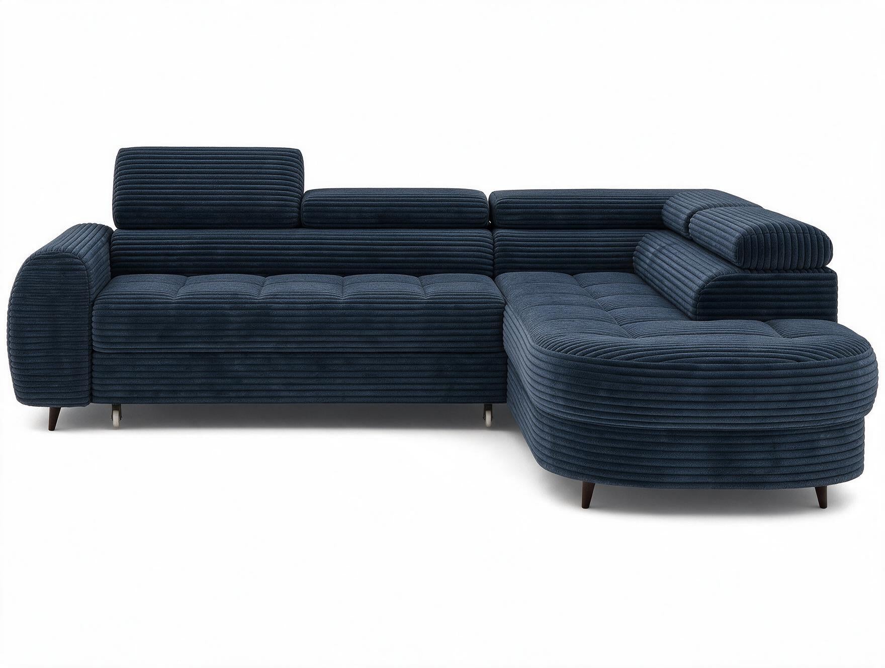 Canapé d'angle convertible design ALESIA avec coffre de rangement - Velours côtelé épais bleu - vue 1