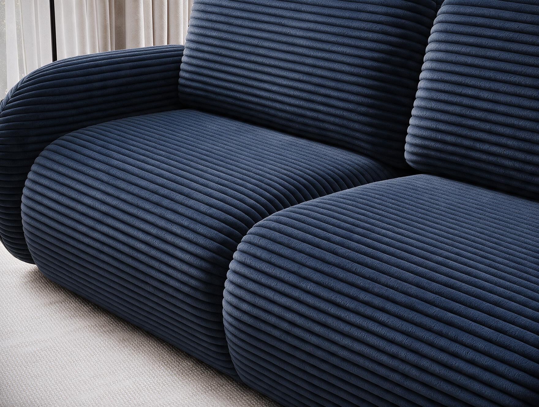 Canapé d'angle convertible design ALESIA avec coffre de rangement - Velours côtelé épais bleu - vue 14