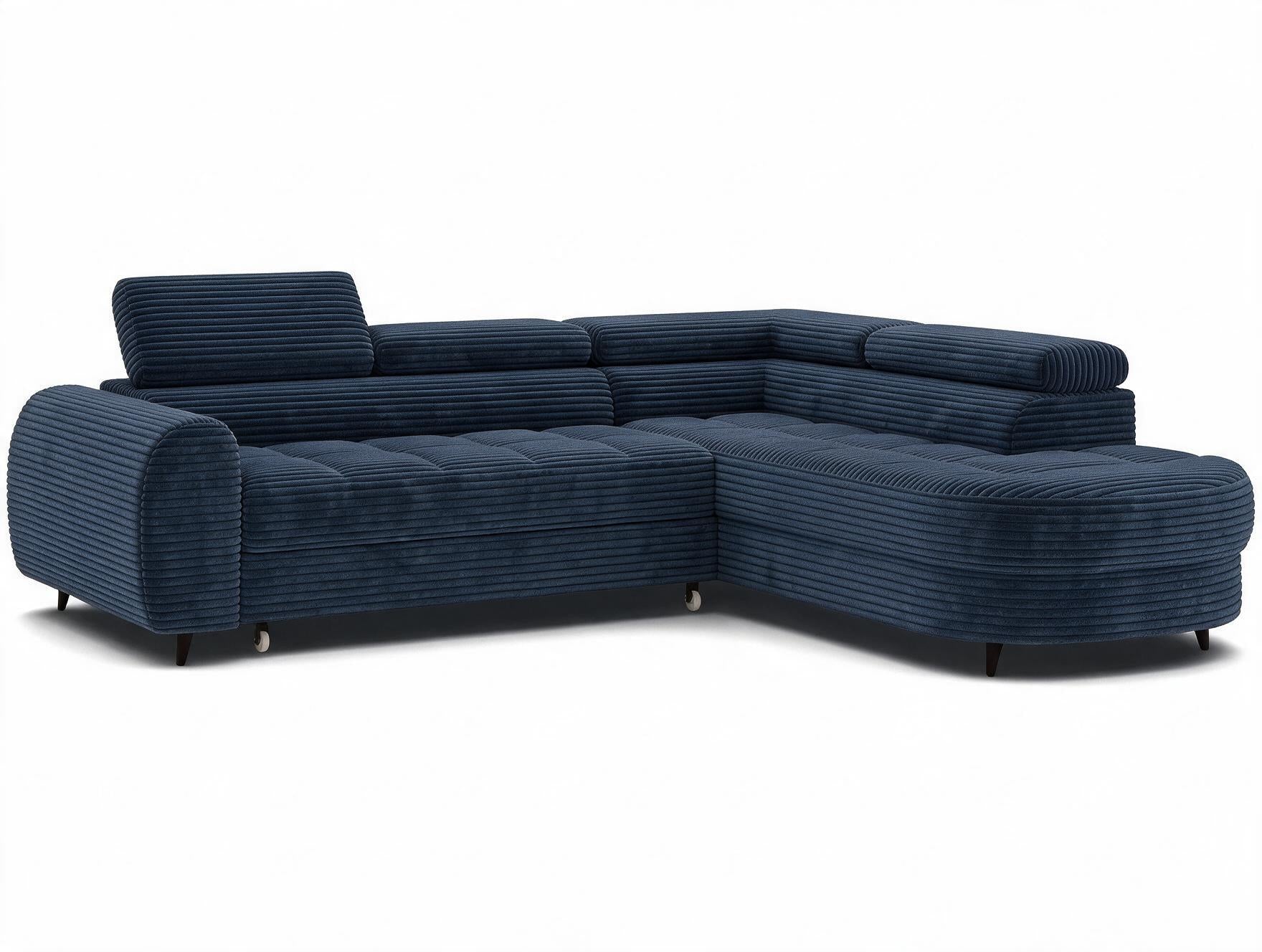 Canapé d'angle convertible design ALESIA avec coffre de rangement - Velours côtelé épais bleu - vue 4