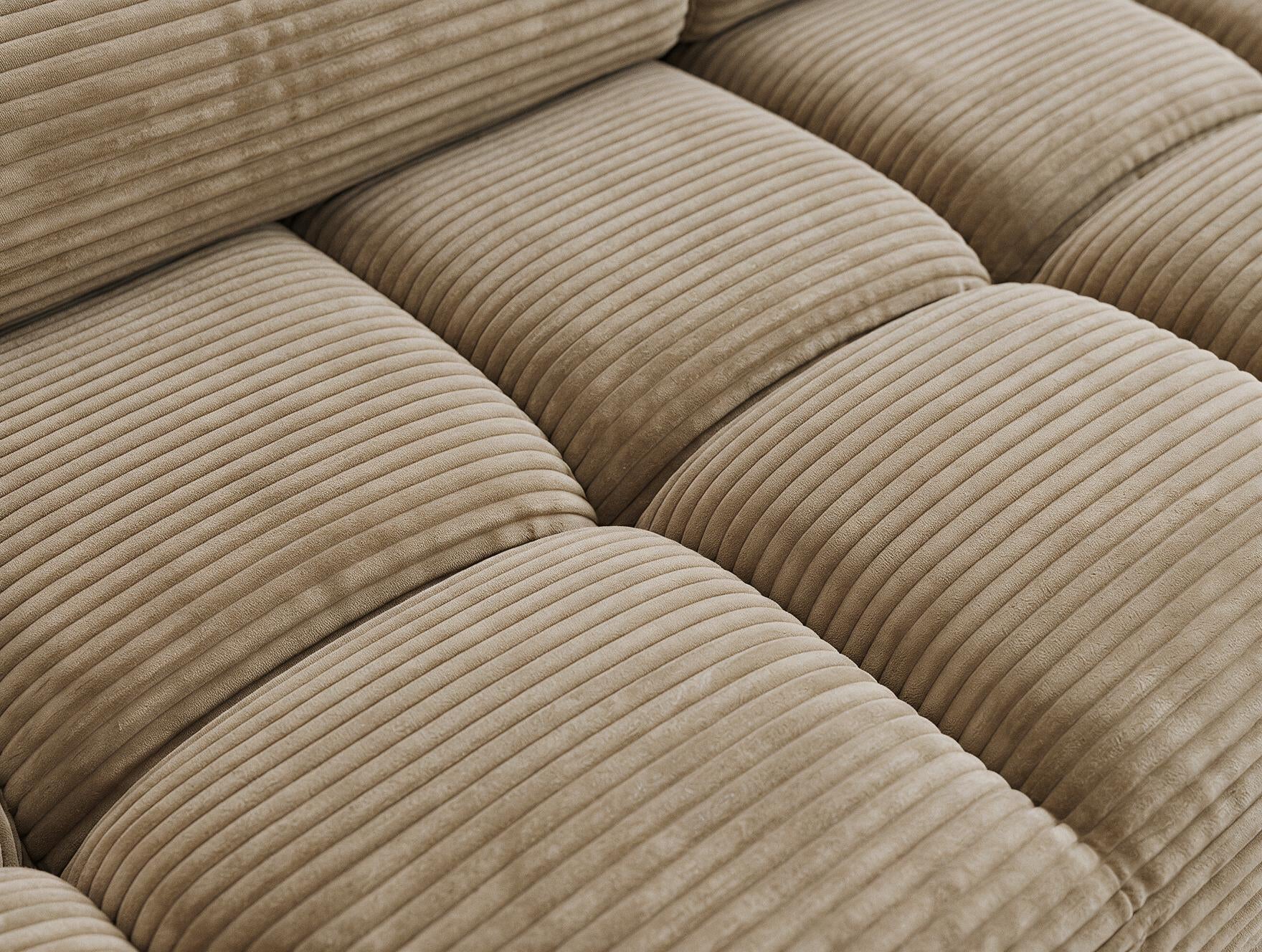 Canapé d'angle convertible design ALESIA avec coffre de rangement - Velours côtelé épais camel - vue 10