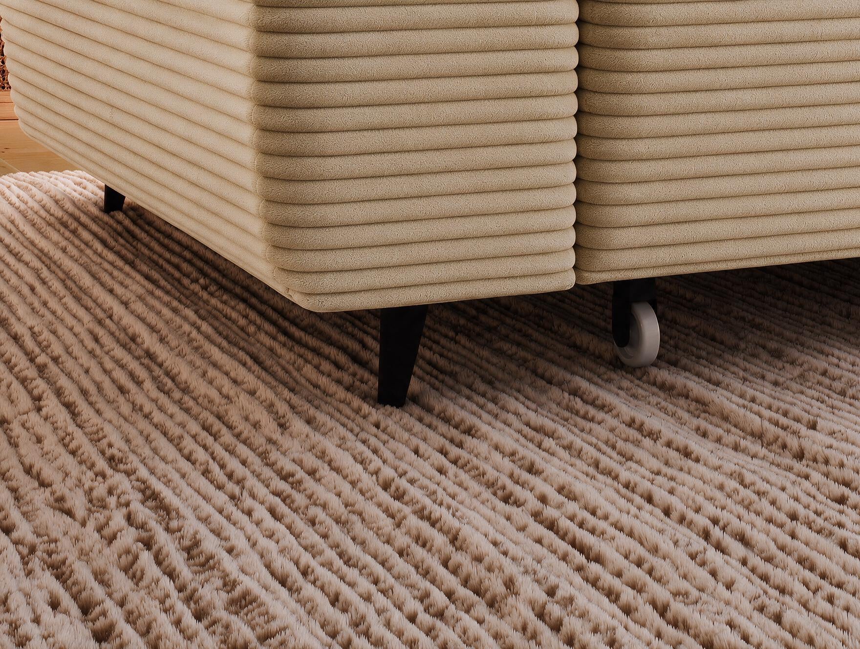 Canapé d'angle convertible design ALESIA avec coffre de rangement - Velours côtelé épais camel - vue 8
