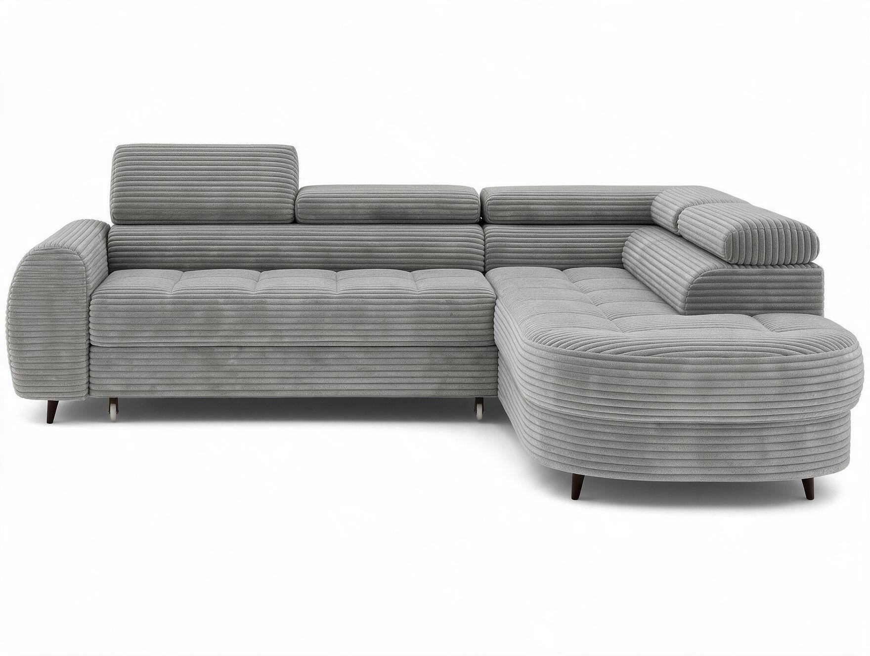 Canapé d'angle convertible design ALESIA avec coffre de rangement - Velours côtelé épais gris clair - vue 1
