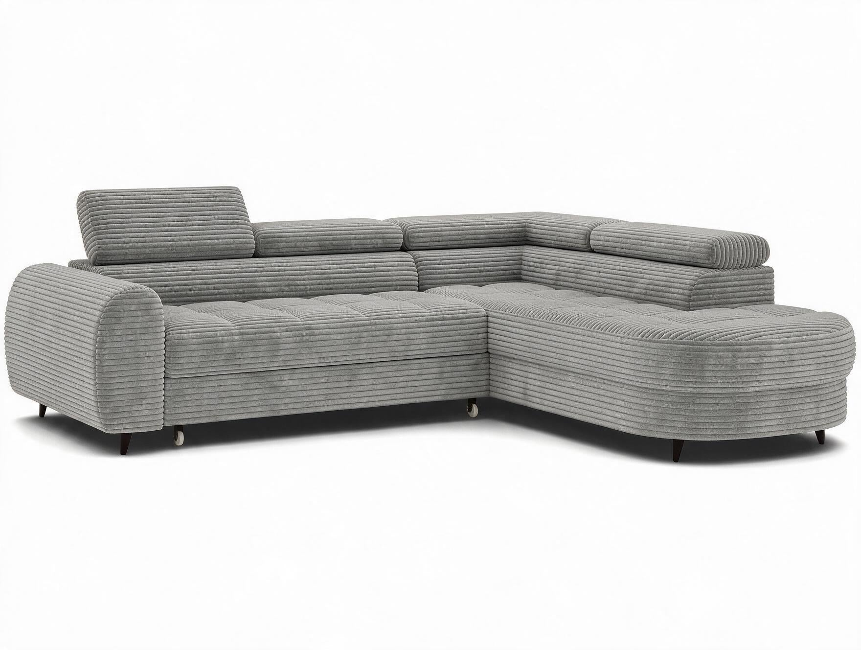 Canapé d'angle convertible design ALESIA avec coffre de rangement - Velours côtelé épais gris clair - vue 4