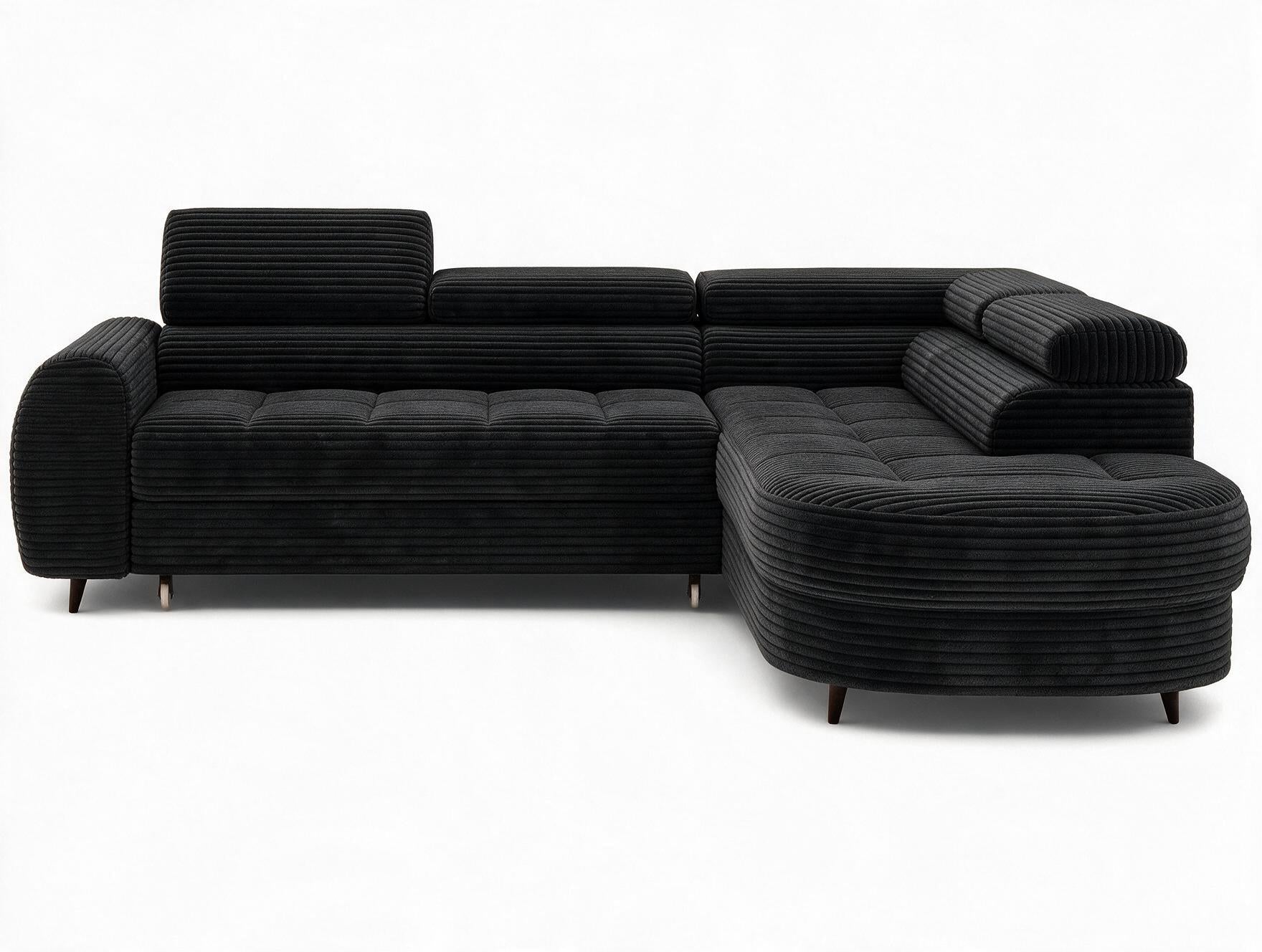 Canapé d'angle convertible design ALESIA avec coffre de rangement - Velours côtelé épais noir - vue 1