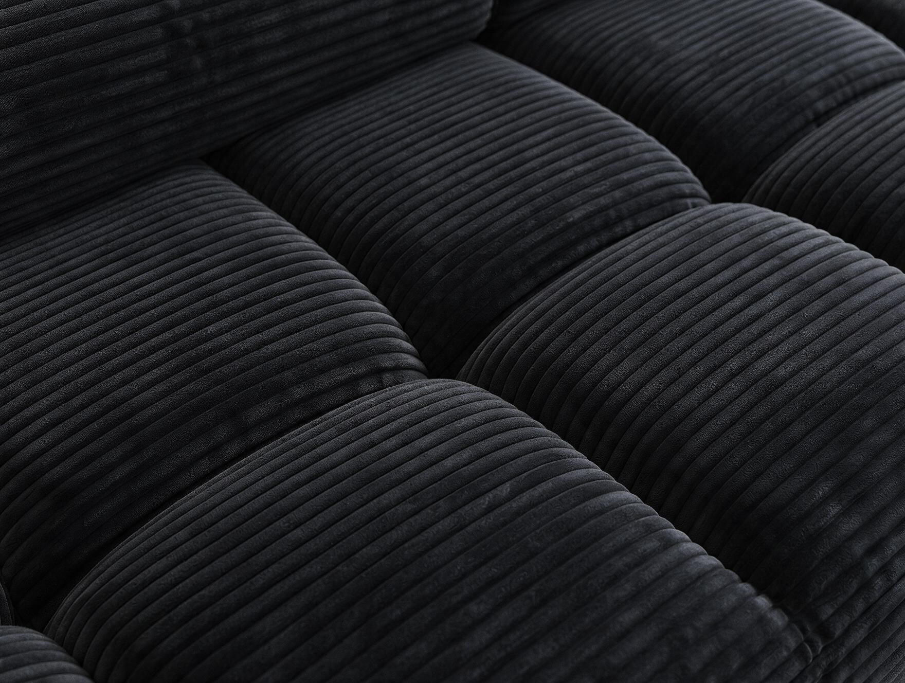 Canapé d'angle convertible design ALESIA avec coffre de rangement - Velours côtelé épais noir - vue 10
